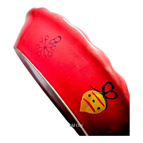 Michael's Christmas Tree Red Holiday Pie Baking Dish Hand Painted Edge Plate - Picture 7 of 12